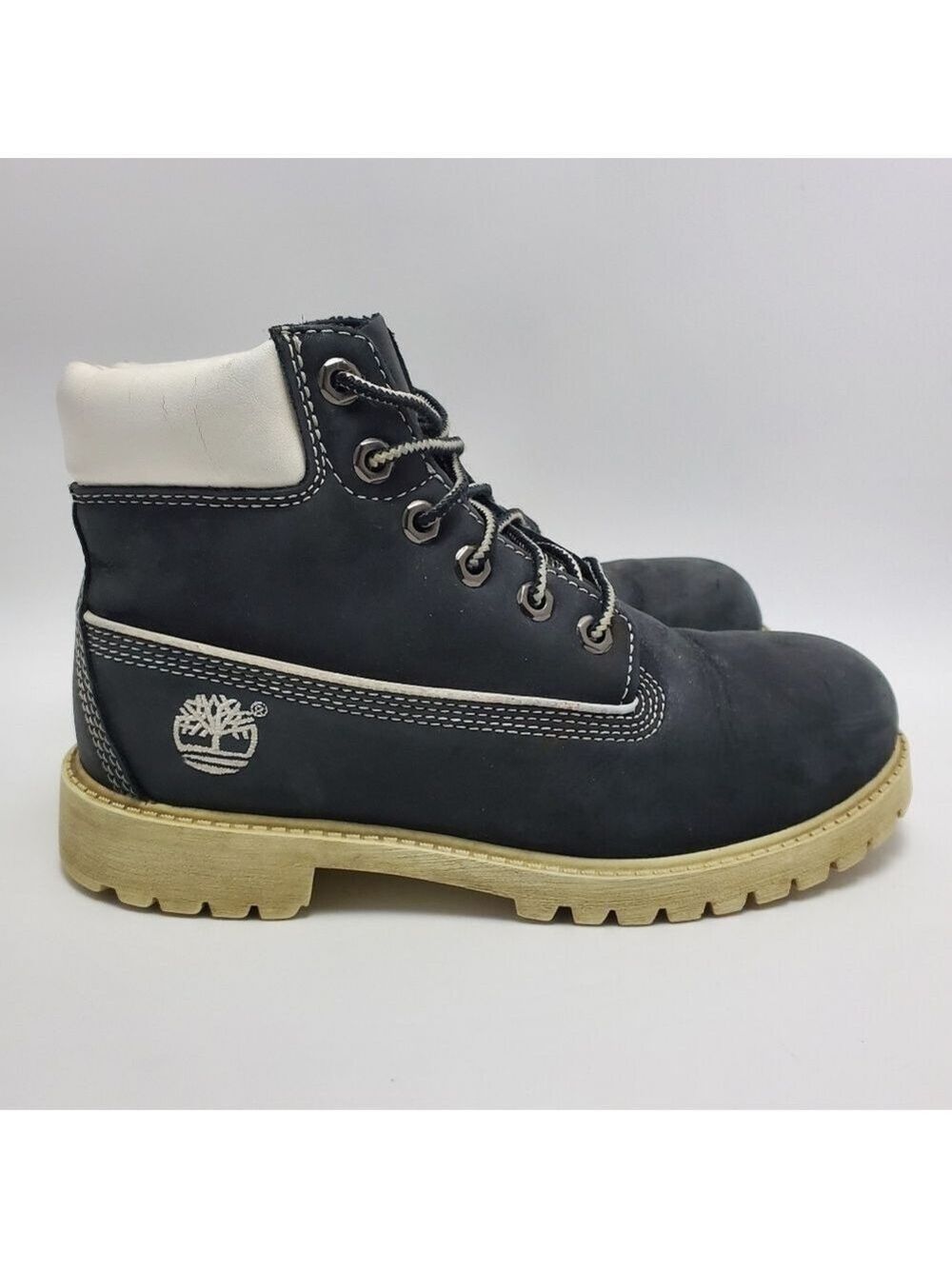 Timberland Kids Boys Nubuck Black White Sole Premium Waterproof Boots Size 2